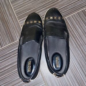 Michael Kors, black studded, sneakers, shoes, upper leather size 8 38.5